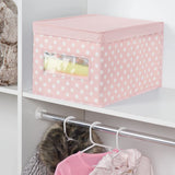 1 x RAW Customer Returns mDesign Large Fabric Organizer Box Stackable Storage Box with Lid and Window for Organizing Closets or Storing Clothes and Shoes Polka Dot Closet Organizer Pink White - RRP €18.99