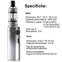 1 x RAW Customer Returns VAPTIO Cosmo Nebula Electronic Cigarette Kit 1500mAh 25W Starter Kit with Cosmo Mesh Coil 2 pieces 1.6ohm C1S 0.7ohm C5 , nicotine-free liquid silver  - RRP €32.99