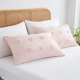 1 x RAW Customer Returns Freyamy Bohemian Cushion Cover 40x80cm Set of 2 Pink Tufted Heart Boho Pillowcase Embroidery Shabby Chic Cushion Cover Microfiber Soft Pillowcase with Zipper - RRP €17.21