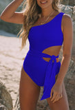 1 x RAW Customer Returns Viottiset Women s One Shoulder Swimsuits Cut Out Waist One Piece Tummy Control Monokini Swimwear Sapphire Blue L - RRP €32.26