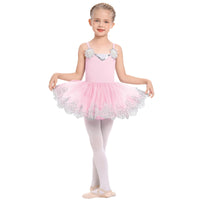 3 x Brand New Odizli ballet clothing girls children spaghetti V-neck sequins flower ballet dress dance bodysuit leotard tulle dress tutu dance dress leotard ballet suit ballerina dress pink 5-6 years - RRP €82.8