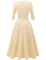 1 x RAW Customer Returns DRESSTELLS women s dresses for wedding guests 1950s retro dress elegant swing A-line cocktail dress with belt retro pleated skirt knee-length midi length champagne L - RRP €52.99