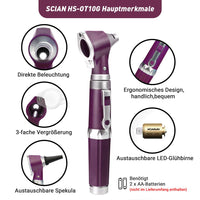 1 x RAW Customer Returns Scian Otoscope with Light - Ear Infection Detector and Bag Ear Scope - Includes Hard Plastic Case - Suitable for Children, Adults, Doctors, Pets - Available in Multiple Colors Purple  - RRP €41.09