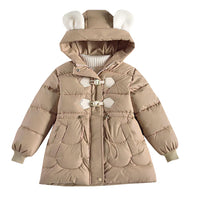 1 x RAW Customer Returns linboo winter jacket girls children winter coat with hood warm lined parka jacket with faux leather, waterproof, breathable, khaki, 128 - RRP €35.4