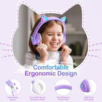 1 x RAW Customer Returns LOBKIN Bluetooth 5.1 Kids Headphones with Pocket - RGB LED Light Foldable Cat Ears Stereo Support Wireless and 3.5mm Cable - Children s Headphones for Girls and Toddlers - RRP €34.42