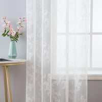 1 x RAW Customer Returns MIULEE Lace Curtains-White Embroidered Lace Curtains with Eyelets, Sheer Curtain with Floral Embroidery, Vintage Voile Curtain for Living Room Bedroom Decoration, 2 Sheets 2X W150xL225cm - RRP €23.89