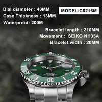 1 x RAW Customer Returns CADISEN Automatic Watch Men With Power Reserve GMT Stainless Steel Sapphire Glass Waterproof Wristwatch Watches Men 8216 green  - RRP €131.09