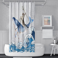 1 x RAW Customer Returns SDOTPMT 180x180cm Funny Cat Riding Whale Shower Curtain Vintage Wooden Floor Japanese Sea Ocean Wave Bath Curtain Cute Cartoon Bathtub Curtain Waterproof for Bathroom Bath Curtain with Hooks - RRP €19.99