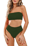 1 x RAW Customer Returns Viottiset Women s Bandeau Top Bikini Set High Waist Swimsuit Removable Straps Sexy Push-Up Padded Army Green XL - RRP €39.99