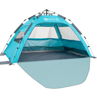 1 x RAW Customer Returns Dewur Beach Shelter 2-4 Person Pop Up Beach Tent UPF 50 UV Sun Protection Waterproof for Family Beach Camping Garden, Blue - RRP €60.49