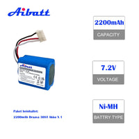 1 x RAW Customer Returns Aibatt NI-MH rechargeable battery, replacement battery for IRobot Braava 380, 380T, 390T, Compatible with Mint 5200 5200B 5200C cleaning robot 7.2V 2200mAh  - RRP €22.07