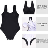 1 x RAW Customer Returns heekpek Women s Swimwear, Sexy Solid Color Monokini Swimsuit Trikini for Women, Gradient Sports Brazilian Bikini Push up, One Piece Swimsuits for Women with Cross Shoulder Strap, Black, XL - RRP €32.99