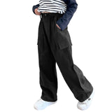 1 x RAW Customer Returns Rolanko girls cargo pants, cotton baggy pants with elastic waist and multiple pockets for children aged 6-15 years, black, size 170 - RRP €27.99