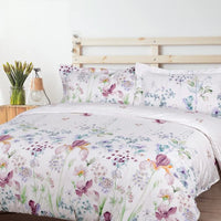 1 x RAW Customer Returns Lanqinglv bed linen 220 x 240 cm white purple leaves flowers pattern plants reversible bed linen set colorful microfiber renforce duvet cover with zipper and 2 pillowcases 80 x 80 cm - RRP €39.2