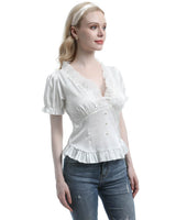 1 x Brand New Fiamll Victorian Blouse Women s Shirt Vintage Short Sleeve Lotus Ruffle Tops White XL - RRP €23.17