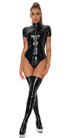 1 x RAW Customer Returns SEAUR Catsuit Women Short Clubwear Women Sexy Leather Look Seductive Figure-hugging Glossy Romper Costume Dance Stage Bodycon Jumpsuit Black - RRP €31.99