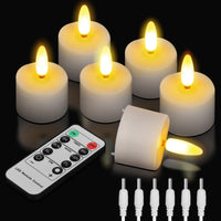 1 x RAW Customer Returns TechKen Pack of 6 Rechargeable LED Tea Lights Candles with Remote Control 4H 6H Timer Function, Dimmable Electric LED Tea Light Rechargeable Flickering Flameless Candles for Christmas, Halloween - RRP €21.17