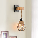 1 x RAW Customer Returns minifair Rattan Wall Light, Wall Lamp with 1.6m Cable, Vintage Lampshade with Hemp Rope, E27 Bracket Kit for Bedroom, Kitchen, Balcony, Hallway - RRP €33.72