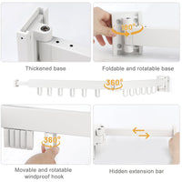 1 x RAW Customer Returns SWAWIS Clothes Rack White Wall Mounted Clothes Rail 90cm Extendable Foldable Clothes Rack Clothes Rail Wall with 12 Hooks for Balcony, Laundry, Bathroom, Bedroom, Two Folds - RRP €29.78