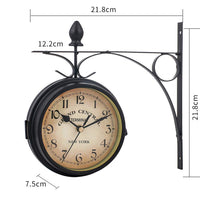 1 x RAW Customer Returns QOTSTEOS Double-Sided Wall Clock, Retro Station Clock, Vintage Quartz Bell Clock Double-Sided Garden Retro Hanging Grandfather Clock for Indoor Outdoor, Garden, Home Hanging Decor Black  - RRP €38.56