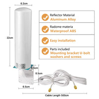 1 x RAW Customer Returns ZHITING 4G LTE Outdoor Mimo Omnidirectional Antenna 698-2700 MHz SMA Connector with CRC9 TS9 Adapter, Gain up to 12 dBi, for Router 4GHotspot Wireless Home Phone 2 x 5 m Cable  - RRP €39.34