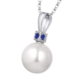 1 x Brand New JO WISDOM ladies necklace pearls silver 925 necklace pendant 11mm pearl with 3A zirconia September birthstone sapphire color, jewelry for mother daughter women girls - RRP €39.0