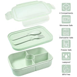 3 x RAW Customer Returns Jeopace Bento Box Children s Lunch Box with 4 Compartments LunchBox Dishwasher Safe Microwave Safe Refrigerator Safe With Spoon and Fork Set, Light Green  - RRP €27.18