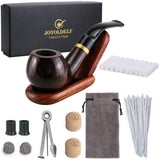 1 x RAW Customer Returns Joyoldelf Wooden Smoking Pipe Set, Bent Ebony Smoking Pipe with Pipe Holder, Smoking Accessories Wrapped with Gift Box - RRP €25.99