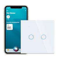 1 x RAW Customer Returns CNBINGO WiFi Smart Light Switch, Work with Apple Homekit Siri, Alexa, Google Assistant, Touch Switch with White Glass Wall Plate, Without Neutral Wire, 2 Gang, 400 W Gang - RRP €30.59