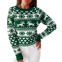 1 x RAW Customer Returns ZAFUL Women s Christmas Snowflake Reindeer Knitted Sweater Long Sleeve Crew Neck Heart Animal Print Pullover Knitwear - RRP €32.36