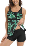 7 x Brand New AOQUSSQOA Women Floral Halter Tankini Set with High Waist Shorts Sporty Bikini Swimwear Green Leaf, L  - RRP €184.73