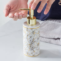 2 x Brand New RonFin ceramic soap dispenser, dishwashing liquid dispenser, pump dispenser from empty bottle soap dispenser lotion dispenser ideal for kitchen bathroom, liquid soaps refillable shampoo gold marble-white  - RRP €40.8