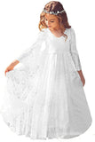 1 x RAW Customer Returns Aibaowedding Boho Long Children s Lace Dress with Trumpet Sleeves and Belt Chic A-Line Communion Dresses Bridesmaids Dresses Flower Girl Dresses for Girls White, 10-11Y  - RRP €36.3