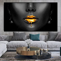 1 x RAW Customer Returns Pictures gold black women lips, wall picture nonwoven canvas picture art print modern wall pictures wall decoration design wall picture - sexy abstract, canvas pictures large living room. Frameless 150 x 60 cm  - RRP €30.24