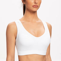 1 x RAW Customer Returns AGONVIN Women s Strong Hold Padded Big Breasts Jogging Wireless Sports Bra White L Plus Size - RRP €26.77