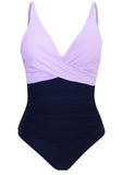 1 x RAW Customer Returns Laorchid one-piece swimsuit swimwear v neck women s swimsuit tummy control push up swimwear swimsuit high waist swimsuit dark purple with dark blue L - RRP €40.33