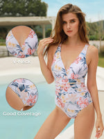 4 x Brand New Summer Mae Women s Slimming Swimsuit One-Piece Figure-Shaping Slimming Swimwear White Red Flowers S - RRP €150.4