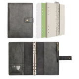 1 x RAW Customer Returns Wonderpool Leather Refillable Notebook Ring Binder A5 Diary - Dotted Paper Genuine Leather Inner Pockets for Travel Work and Organizer Gray, A5  - RRP €21.11