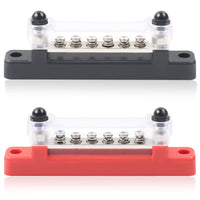 1 x RAW Customer Returns HOIIME 12V - 48V Busbar Power Terminal Blocks with 2 M6 Bolts 6 M4 Screw Terminals, 150A Busbar Block with Cover for Cars RV Boats Yachts Red Black, 2 Pack  - RRP €11.71