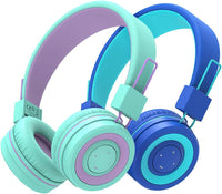 1 x RAW Customer Returns iClever 2 Pack Bluetooth Kids Headphones, Headphones for Children with MIC, Volume Control, Adjustable Headband, Foldable, Kids Headphones on the Ear for School, Color Green Purple Blue - RRP €38.99