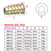 1 x RAW Customer Returns Qrity 20 Pieces Zinc Alloy Hex Threaded Insert Nut, M4 x 10mm Hex Screw Nuts Fixing, Threaded Insert Nut - RRP €6.44