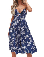 1 x RAW Customer Returns FANCYINN Dress Women Summer Knee Length Neckline V-Neck Summer Dress Midi Straps Backless A-Line Dresses Beach Dresses Floral Print Navy Blue L - RRP €20.11