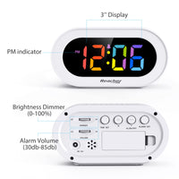 1 x RAW Customer Returns REACHER Small Colorful LED Digital Alarm Clock with Snooze, Easy to Use, Brightness Dimmer, Adjustable Alarm Volume, Compact Clock for Bedroom, Bedside Table, Mains Powered - RRP €19.99