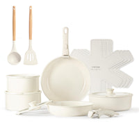 1 x RAW Customer Returns CARROTS Ceramic 17-piece pot set with 2 removable handles, non-stick pan set, frying pan 24 28cm, saucepan 18 20cm, wok 24cm, stackable ceramic and health for induction, oven, dishwasher - RRP €79.99