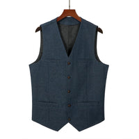 1 x RAW Customer Returns Solovedress Men s Casual Wool Herringbone Suit Vest V-Neck Tweed Waistcoat for Wedding Groomsmen Dark Navy M - RRP €33.26