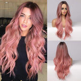 1 x Brand New Women s Pink Wig 24 Inch Long Ombre Wavy Natural Heat Resistant Synthetic Wig For Daily Party Use - RRP €24.0