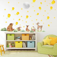 1 x Brand New SUPERDANT Watercolor Woodland Animals Wall Stickers Moon Kongming Lantern Removable Vinyl Peel and Stick Wall Decals Art Pictures Decorations Decor for Bedroom Living Room Mural - RRP €22.8