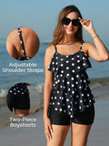 1 x Brand New Summer Mae Women s Tankini Flounces Swimsuit with Swim Shorts Two Piece Swimwear Black Dots L - RRP €41.12