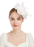 3 x Brand New Women s Fascinators Hat Feather Flowers Hair Accessories Bridal Hair Clip for Cocktail Party Church Wedding Festival White  - RRP €30.21