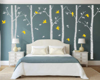 1 x Brand New BDECOLL 6 Large Birch Trees with Birds Vinyl Wall Sticker Mural for Room Decoration,71 hx 110w Grey  - RRP €20.4